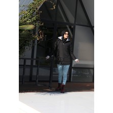 1Tarz Kışlık Kapüşonlu Uzun Kadın Şişme Tesettür Mont