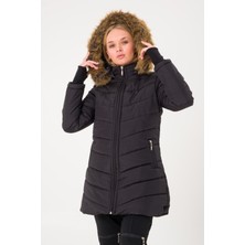 1Tarz Kışlık Eldivenli Kapüşonu Kürklü Kadın Şişme Mont