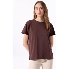 Jeep Bisiklet Yaka Düz Kahve Kadın T-Shirt J5SL-TST7186