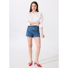 Fabrika Normal Bel Basic Indigo Kadın Denim Şort F5SL-SHT0335