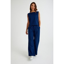 1tarz Toridas Keten Günlük Rahat  Kolsuz  Alt Üst Kadın Takım LN08LACIVERT6