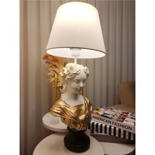 Dekoratif Gold Yaldızlı Beyaz Ophelia Heykel Beyaz Şapkalı Abajur Biblo