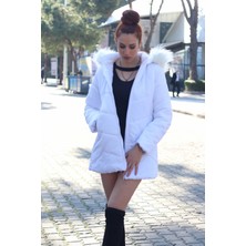 1Tarz Günlük Kışlık Kapişonu Kürklü Kadın Şişme Mont