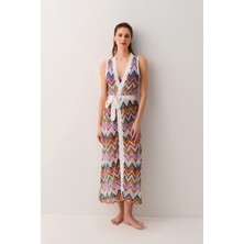 Suwen Festival Kaftan Kadınlar İçin Renkli Zigzag Desenli Yazlık 100% Polyester