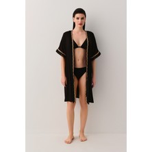 Suwen Diana Kaftan Kadınlar İçin Şık Siyah Renkli Dantel Detaylı Yazlık Pareo