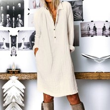 1Tarz Toridas Günlük Rahat Baharlık Salaş Gömlek Yaka Elbise bt405krem