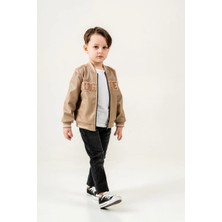 Titimix Kids Fermuarlı Nakışlı Ribana Yaka Erkek Çocuk Deri Ceket