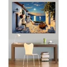 Mavi Beyaz Ada Kasabası Dekoratif Tablo