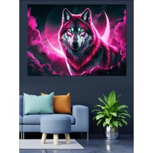 Neon Parlayan Kurt Portresi Dekoratif Tablo