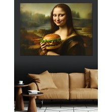 Hamburger Yiyen Mona Lisa Dekoratif Tablo