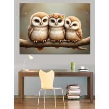 Üç Sevimli Baykuş Dekoratif Tablo