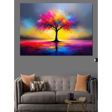Gökkuşağı Renkli Ağaç Dekoratif Tablo