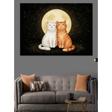 Ay Işığında Mutlu Kediler Dekoratif Tablo