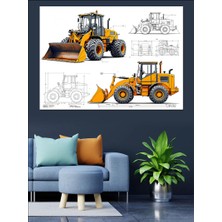 Iş Makinesi Loader Teknik Çizim Dekoratif Tablo