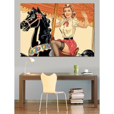 Atlı Klasik Pin-Up Kadın Dekoratif Tablo