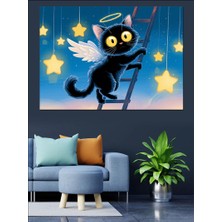 Merdivene Tırmanan Siyah Kedi Dekoratif Tablo