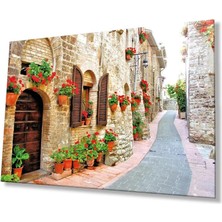 Çiçekli Sokak Cam Tablo 4mm Dayanıklı Temperli Cam, Flower Streets Glass Wall Decor