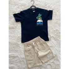 Nurcan Bebe Sea La Vie Sahil Keten Şortlu Erkek Tişörtlü Takım