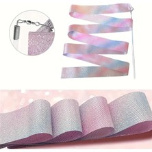 Yapışkan Store Işıltılı Parıltılı Pembe Balerin Dans Kurdelesi 2 Metre Yaylı Uç - Jimnastik ve Bale Döndürme Sopası 23 Nisan Kutlama Sopası Eğelenceli