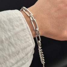 Çelik Gümüş Renk Dikdörtgen Aksesuarlı Kadın Bileklik