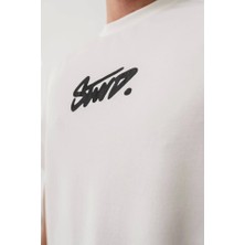 Erkek Baskılı Oversize T-Shirt - Beyaz