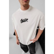 Erkek Baskılı Oversize T-Shirt - Beyaz