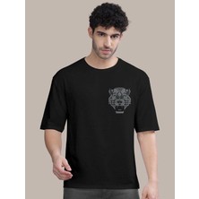 Erkek Baskılı Oversize T-Shirt - Siyah