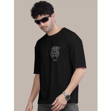 Erkek Baskılı Oversize T-Shirt - Siyah