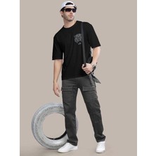 Erkek Baskılı Oversize T-Shirt - Siyah