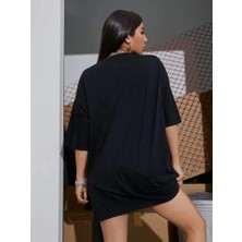 Baskılı Oversize T-Shirt - Siyah
