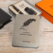 Kişiye Özel  Tüy Tasarım Kutulu Siyah Gold Dolma Kalem Hediye