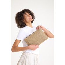 Simfa Premium Kadın Hasır Jüt Astarlı Fermuarlı Clutch El Çantası Portföy