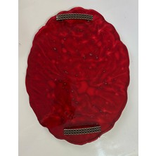 Epoksi Reçine Tepsi - Kırmızı Desenli  - Ebat 24 cm x 34 cm