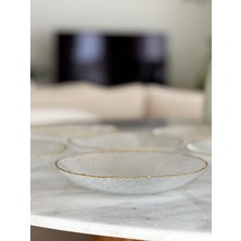 Guezia 6'lı Cam Çukur Tabak | Cam Gold Yaldızlı Cam Yemek Tabağı 20 cm