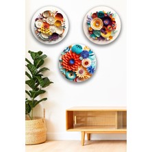 3 Parça Kabartmalı Modern Çiçek Mdf Tablo Seti,  Oturma Odası, Salon, Ofis, Ev Duvar Tablosu Dekoru