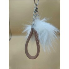 Camel Taşlı Tilki Tüyü Beyaz  Angel Anahtarlık