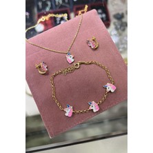 Gümüş Unicron Çocuk Kolye Küpe ve Bileklik Takım