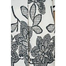 Kadın Bej Rengi Çicek Desenli Nakış Işlemeli Sabahlıklı Cepli 3'lü Pijama Takımı