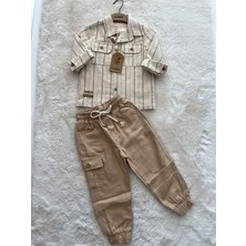 Nurcan Bebe Keten Gömlek Pantolonlu  Çizgili 3 Lü Erkek Takım