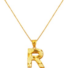 R Baş Harfi Üç Boyutlu 22 Ayar Kolye