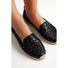 Bilener Green Mod 923 Kadın Hasırlı Nakışlı Espadril Babet Siyah