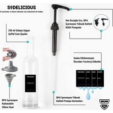 2’li Set | 250ML Pompalı Cam Şurup Şişesi- Kahve , 18 Çeşit Siyah Etiket + Silikon Huni Hediyeli
