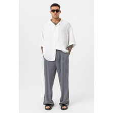 No362 Yıkamalı Oversize Kısa Kol Gömlek - Ekru