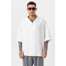 No362 Yıkamalı Oversize Kısa Kol Gömlek - Ekru