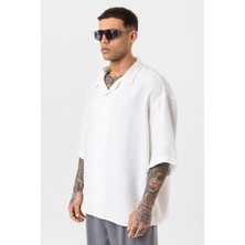 No362 Yıkamalı Oversize Kısa Kol Gömlek - Ekru