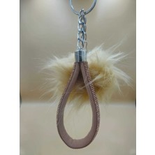 Camel Taşlı Tilki Tüyü Bej  Angel Anahtarlık