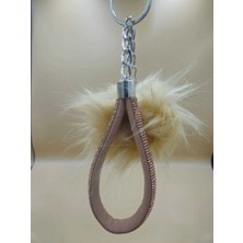 Camel Taşlı Tilki Tüyü Bej  Angel Anahtarlık