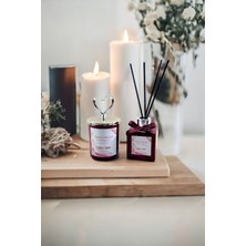 Kalp Gümüş Başlıklı Amber Kokulu Bordo Bardak Mum ve Çubuklu Oda Kokusu Seti 100 ml