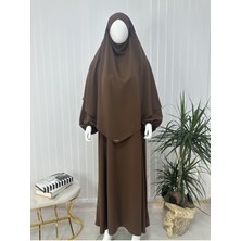 Yandan Büzgülü Elbise Sufle Esarp Takım Jilbab,abaya,hijab ( Hac ve Umre Için Uygundur) Kahve