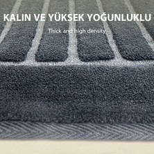 Line Köşeli Antrasit 2'li  Pamuk Banyo Halısı Paspası Seti Klozet Takımı